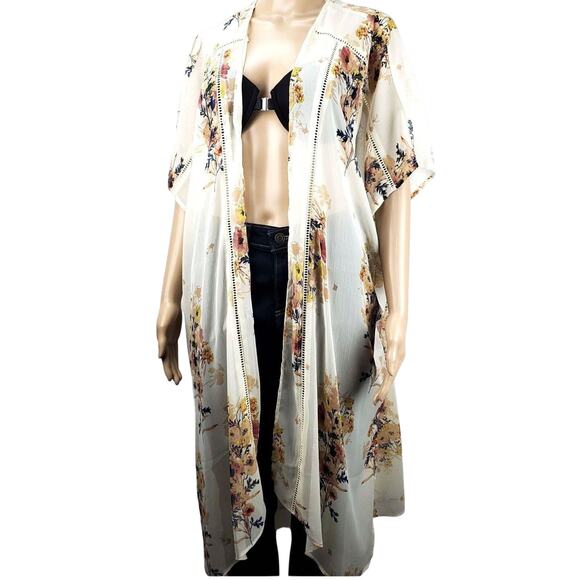 Band of Gypsies Floral Kimono Duster Crochet Lace Detail Cover Oversize XS/S NWT - Picture 1 of 9